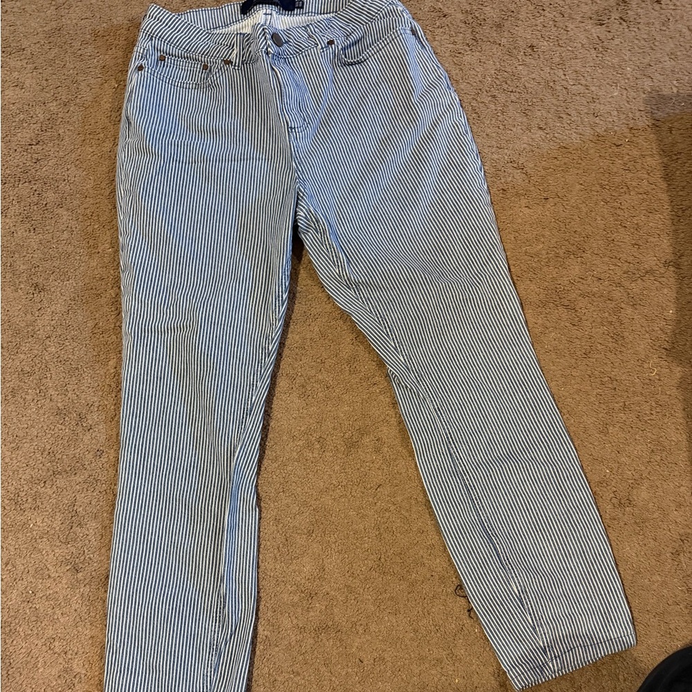 Boden Blue and White Striped Straight-Leg Jeans